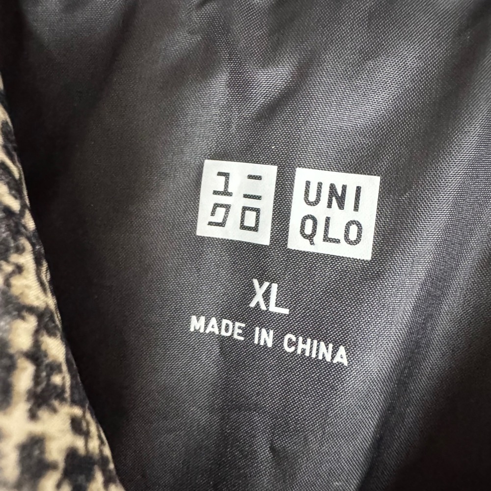 Uniqlo Ultra Light Down Long Puffer Coat XL Houndstooth AOP Packable Cozy Brown - Picture 4 of 11